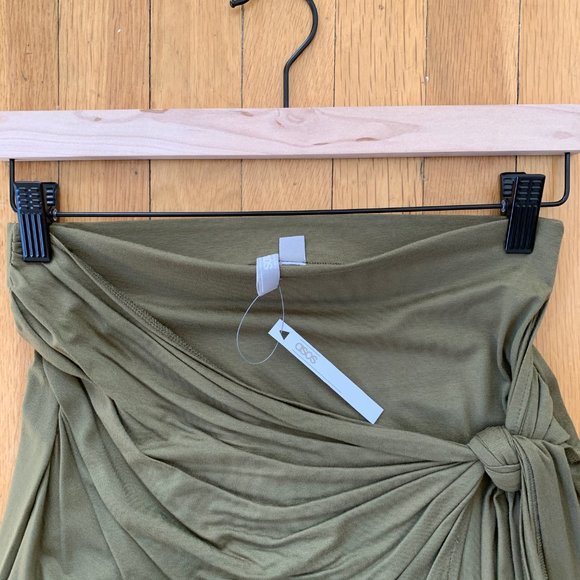 NWT ASOS Olive Green Knit Stetch Wrap Skirt Size 6 - Picture 3 of 5